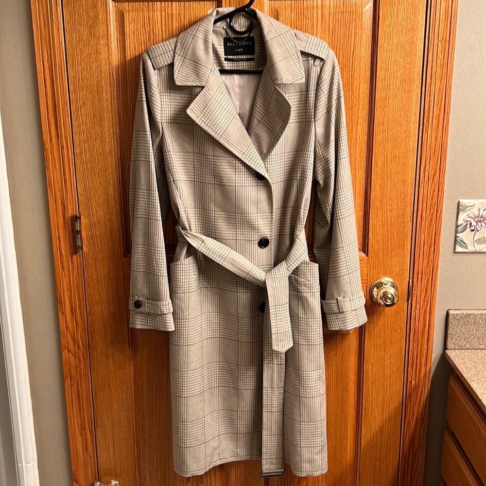AllSaints Chiara Beige Check Trench Coat